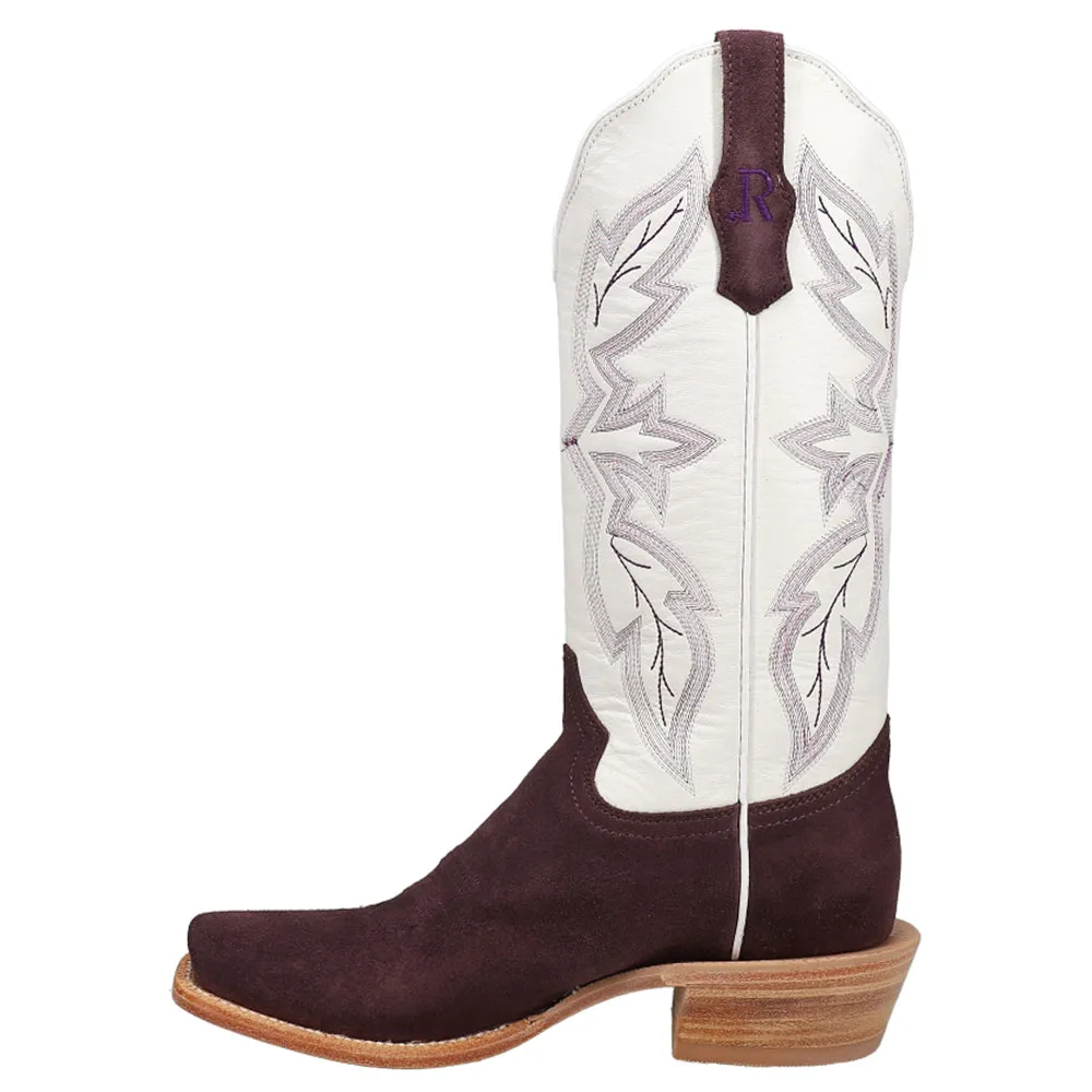 Rough Out Plum Embroidered Narrow Square Toe Cowboy Boots