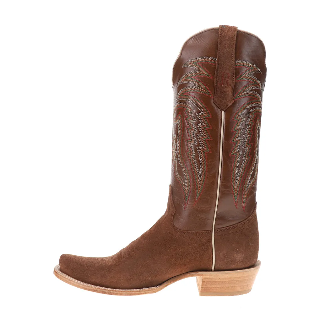 Roughout Narrow Embroidered Square Toe Cowboy Boots