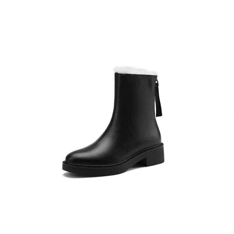 Sapene Women's Winter Leather Black Boots