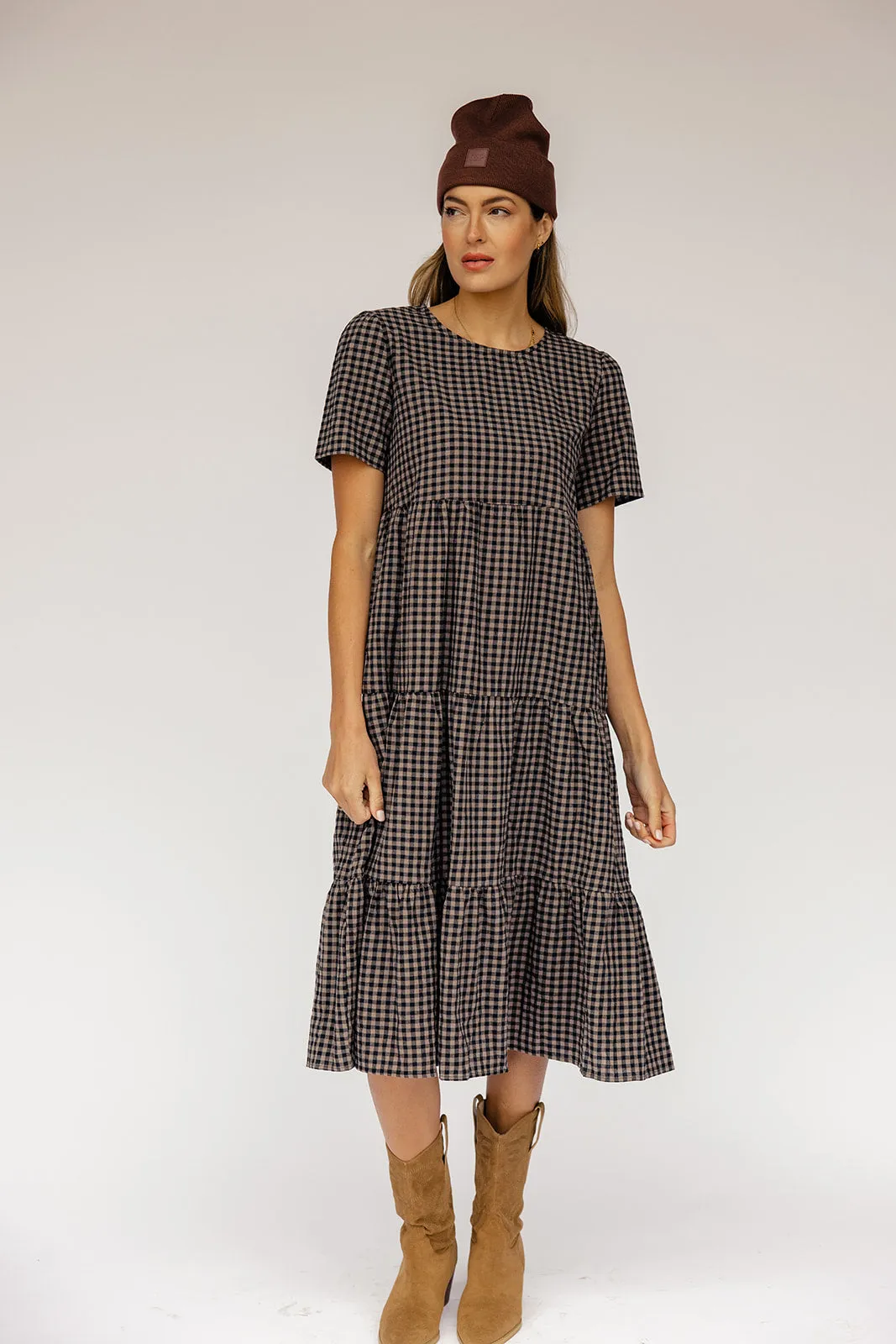 Seen the Rain Gingham Tiered Dress