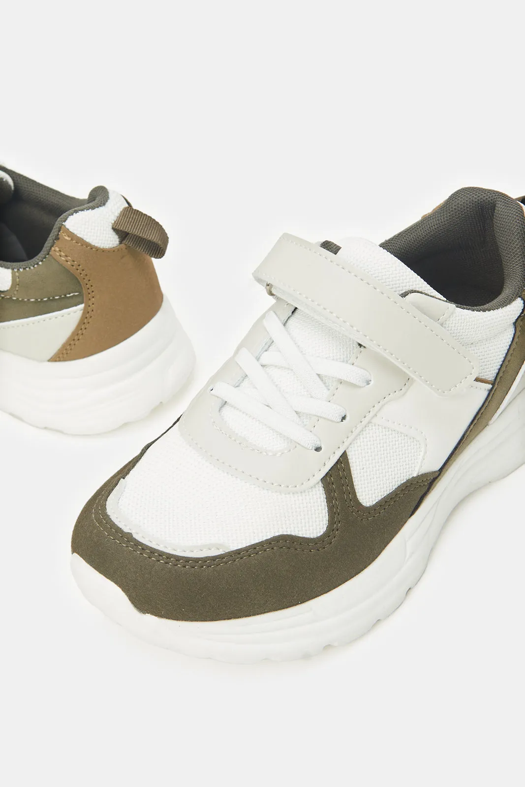 Senior Boys Beige Material Block Sneaker