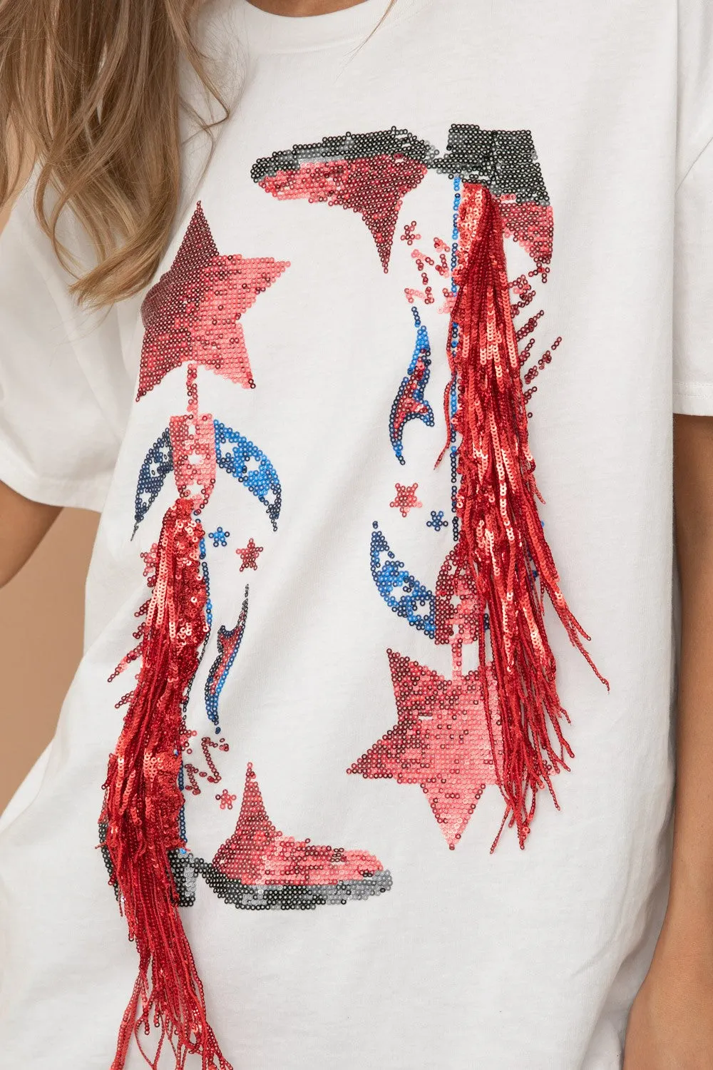 SEQUIN COWBOY FRINGE GRAPHIC T-SHIRT