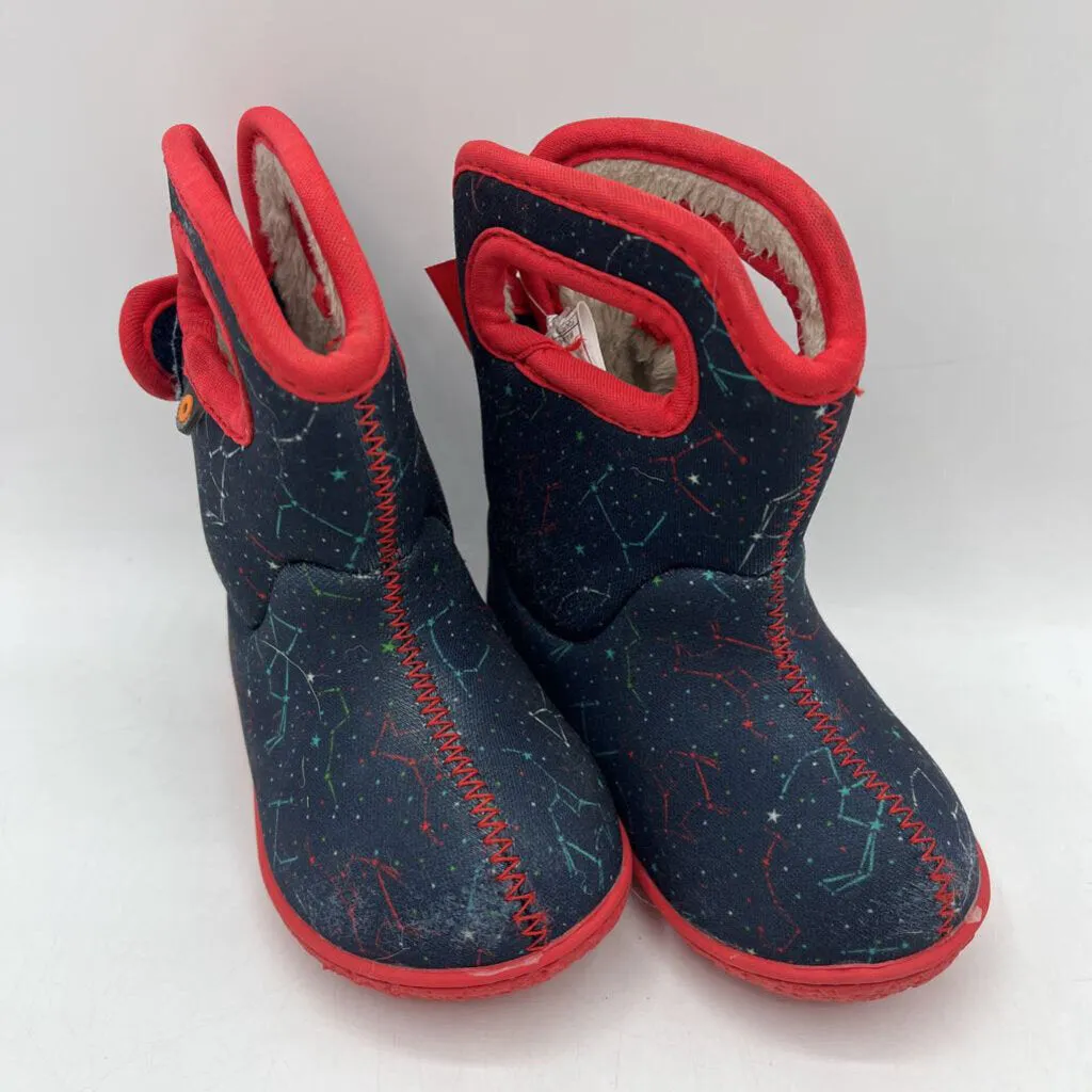 Size 4: Baby Bogs Navy Blue/Red Constellations Rain Boots