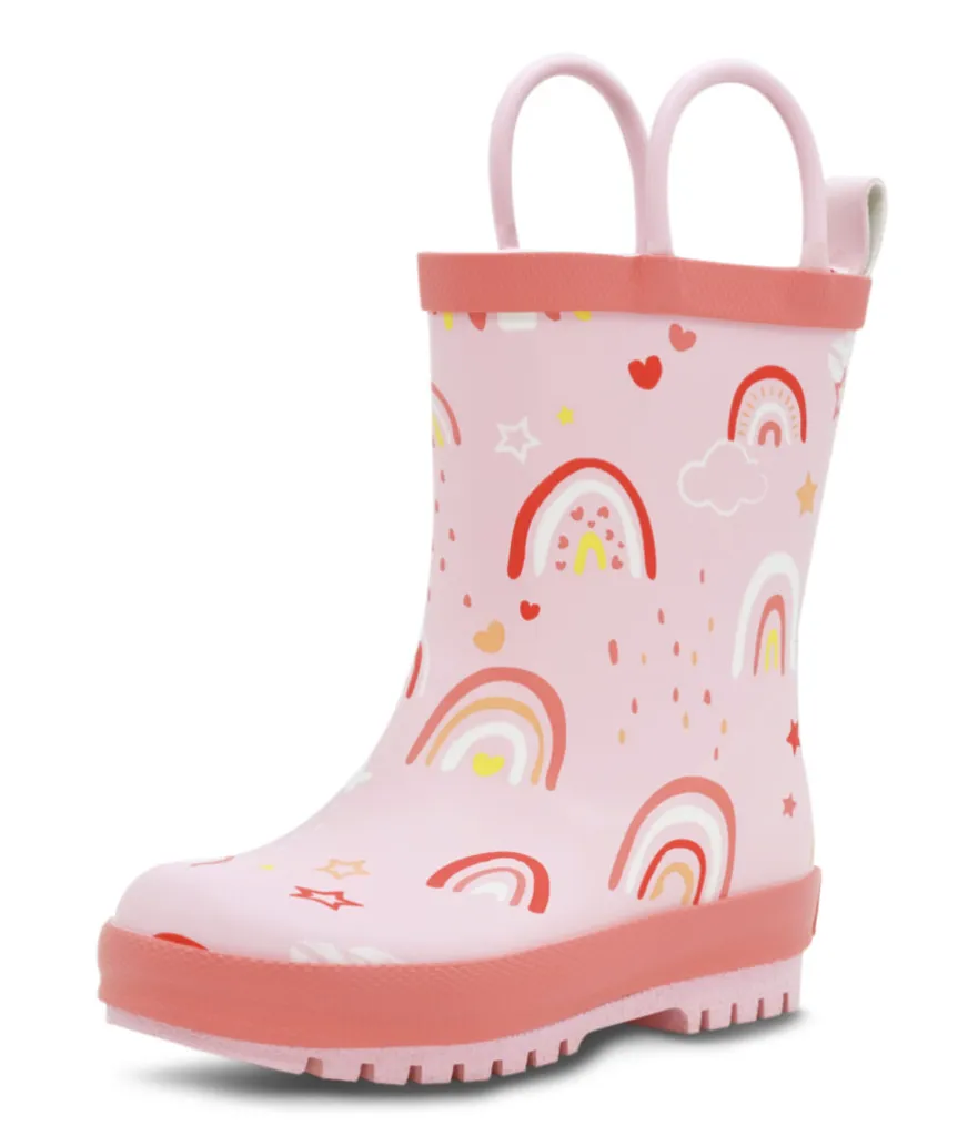 Size 9: Jan & Jul PINK RAINBOW Puddle Dry Loop Handle Rain Boots NEW