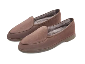 Stride Loafers in Deep Taupe Glove Suede with Shearling Lining