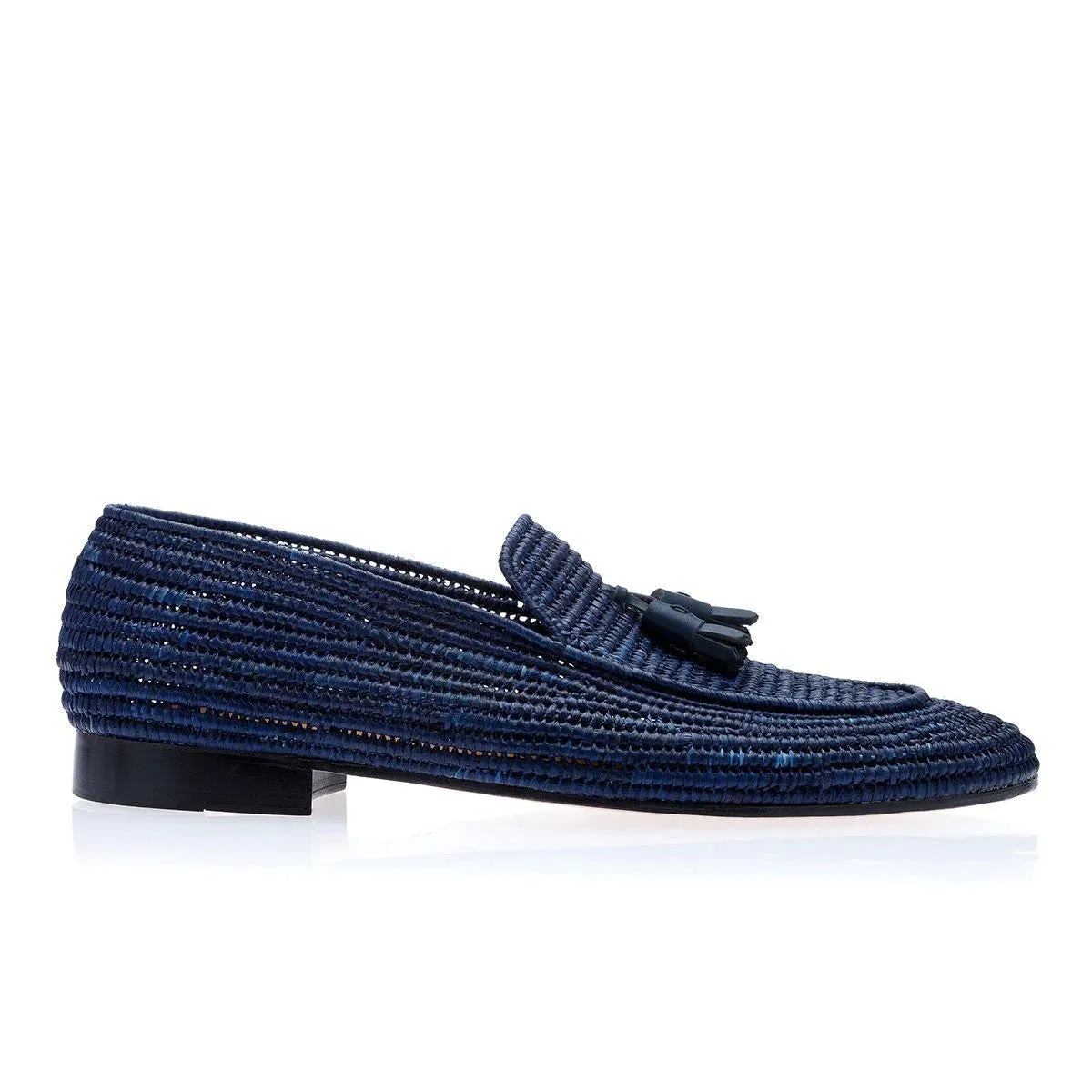 SUPERGLAMOUROUS Melilla Rafia Men's Shoes Navy Fabric Tassel Loafers (SPGM1058)