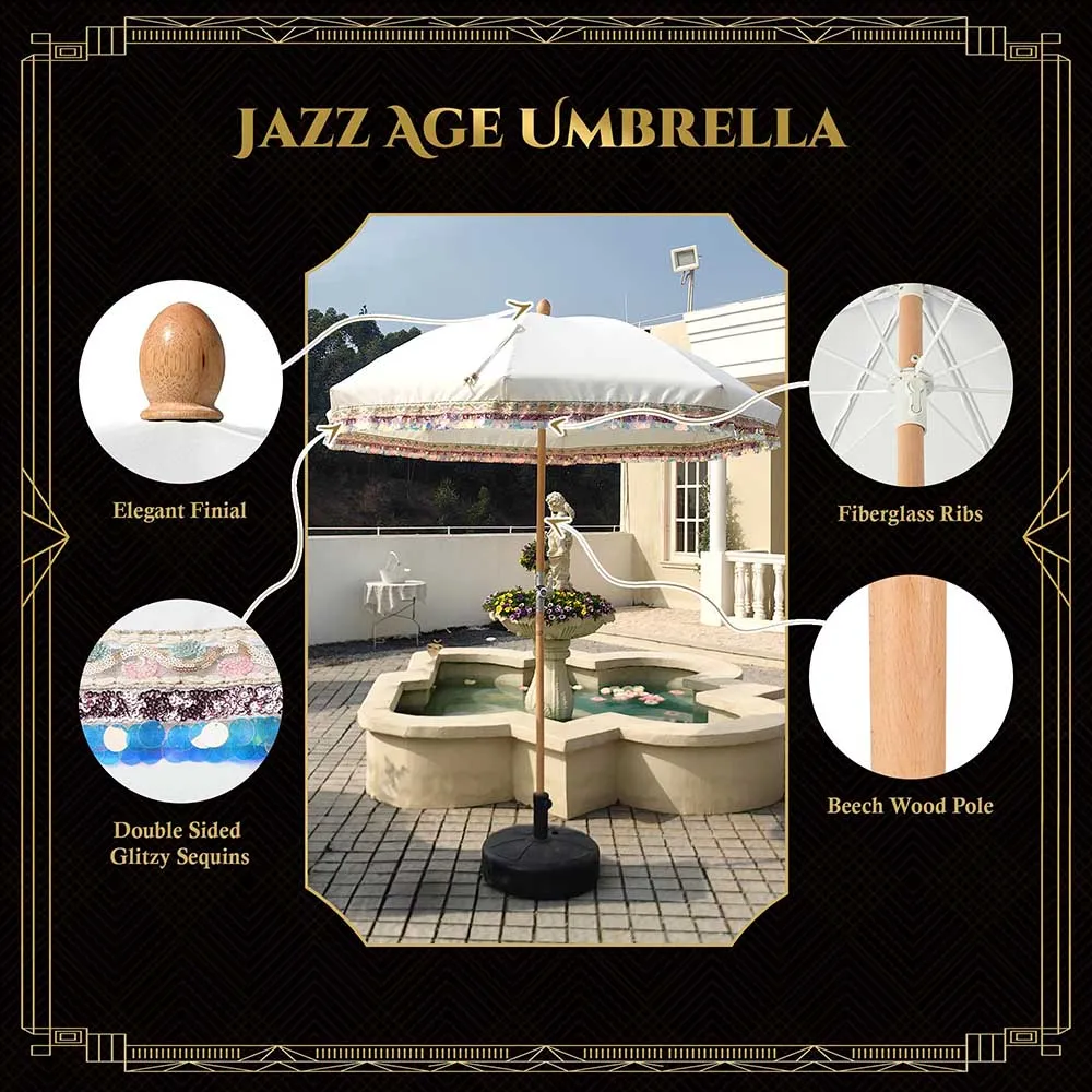 TheLAShop 6 ft 8-Rib Wood Porch Umbrella Tilt Jazz Age