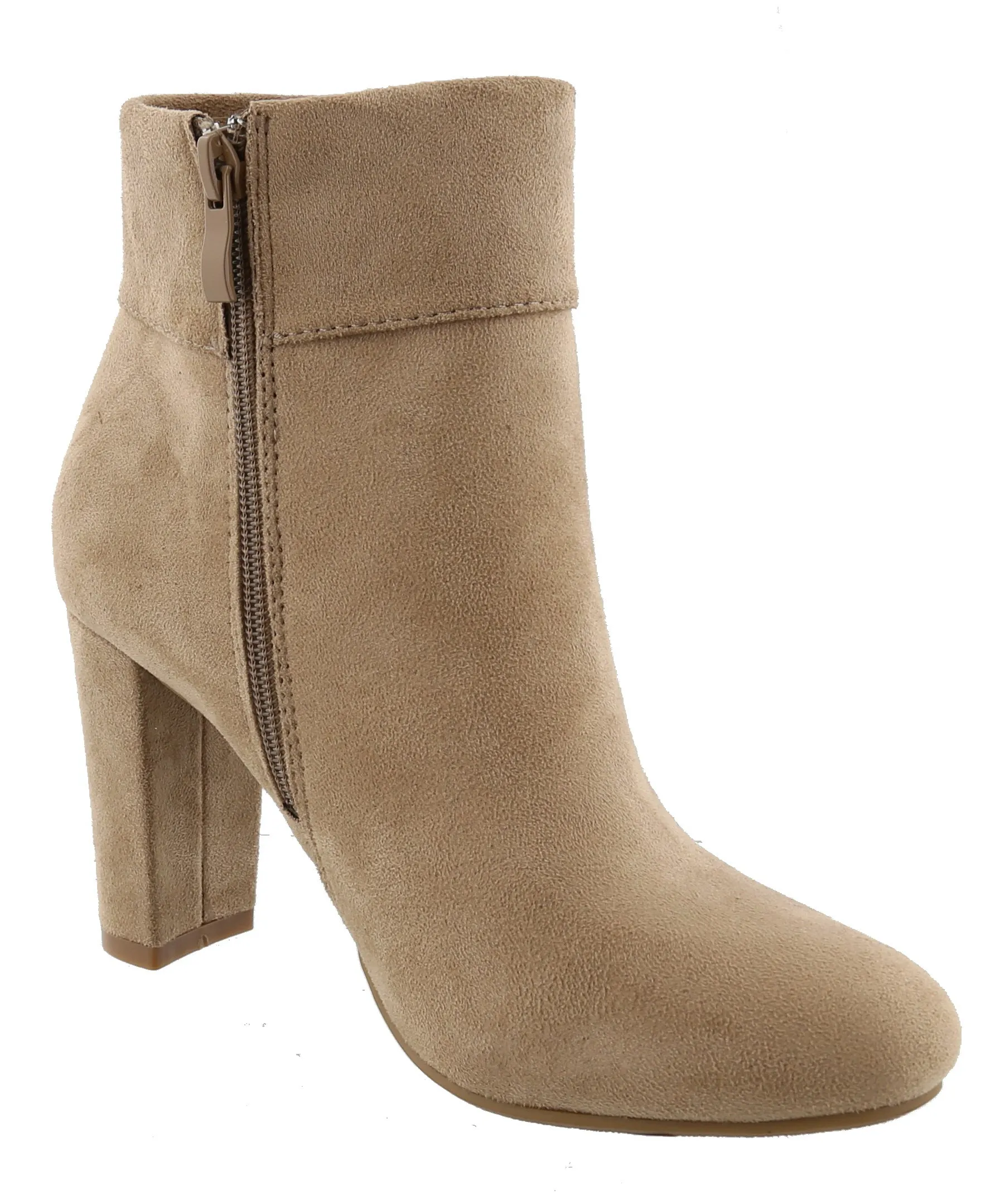Top Moda Women's Cuffed Button Closed Toe Chunky Stacked Block Heel Ankle Bootie