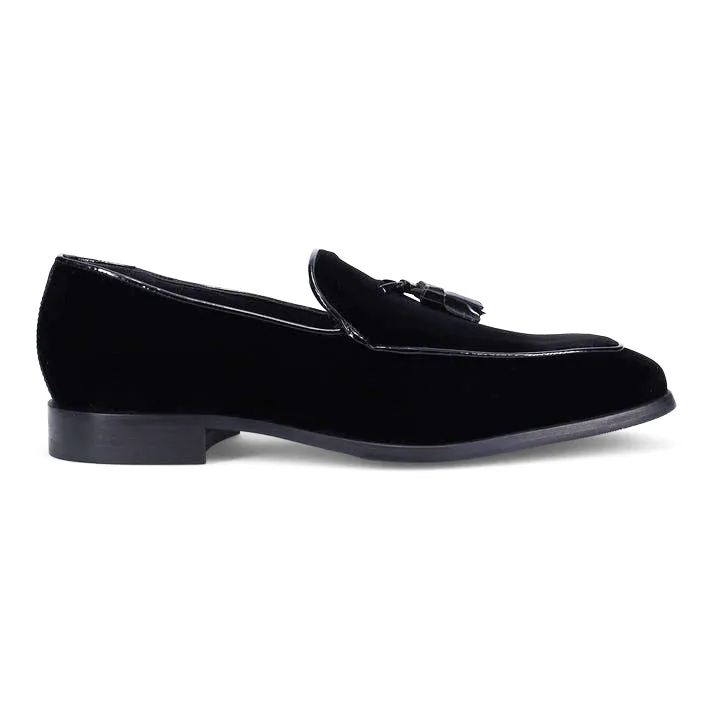 Velvet Tassel Loafer - Black