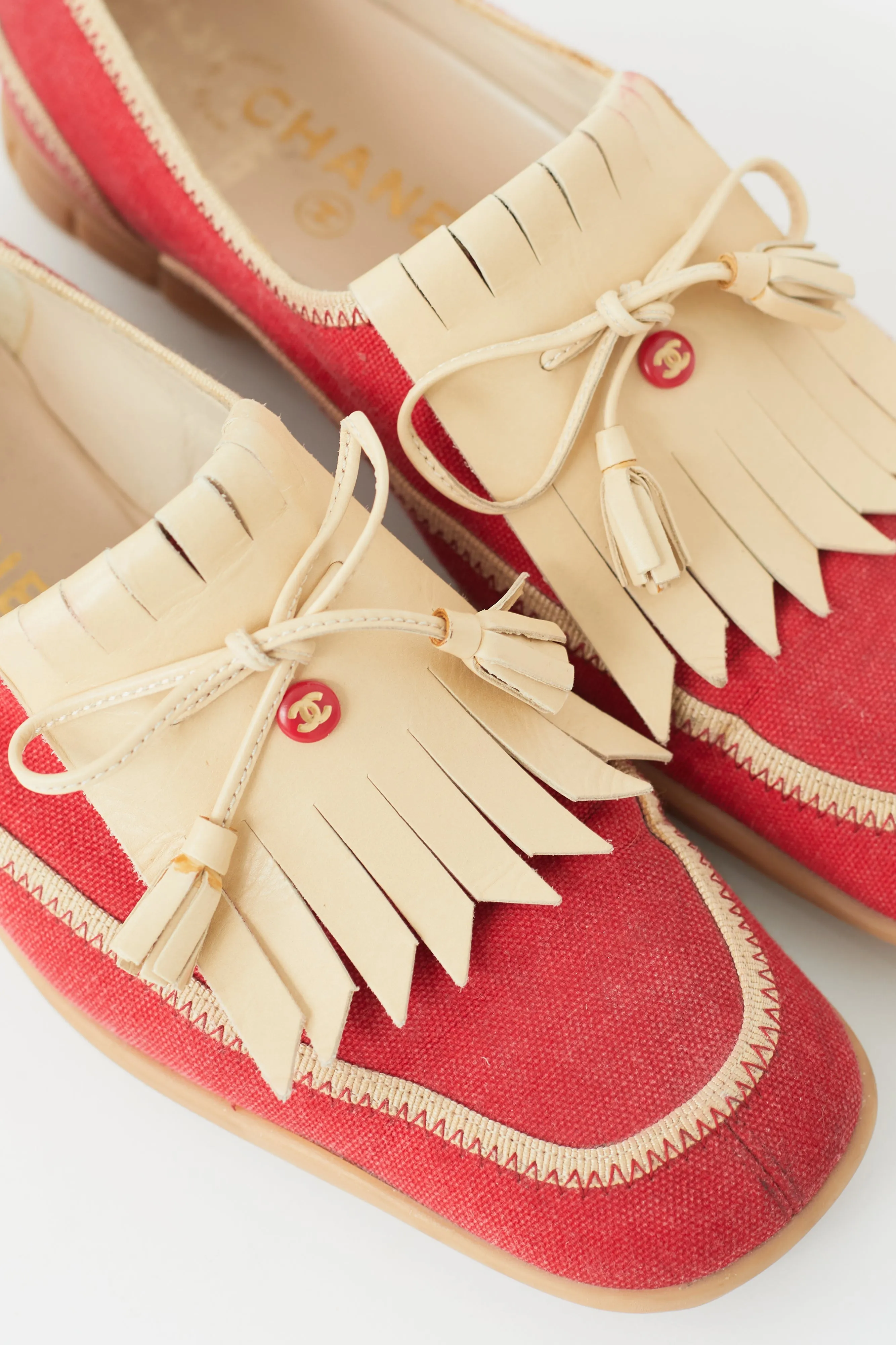 Vintage Red & Beige Fringe Loafer