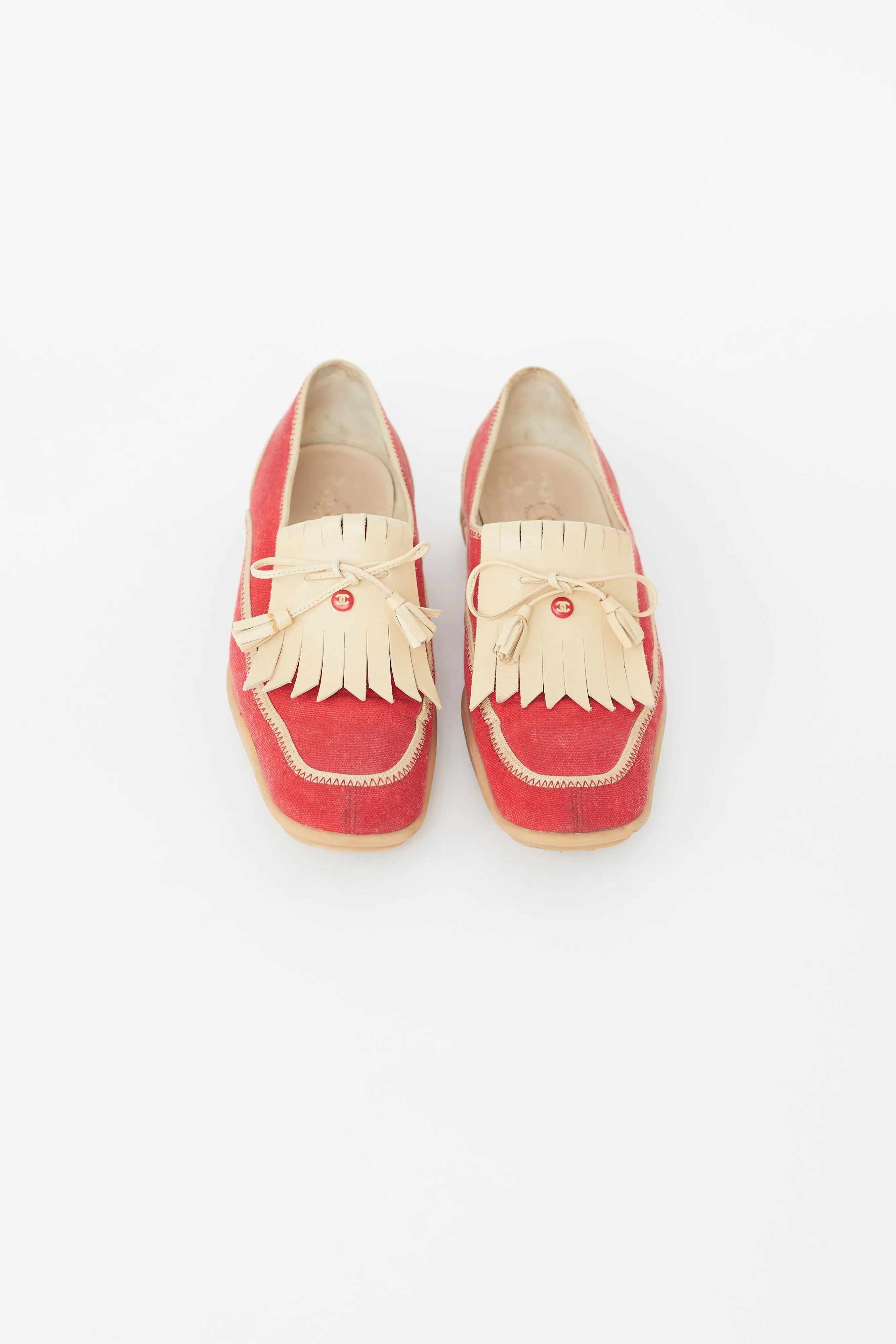 Vintage Red & Beige Fringe Loafer