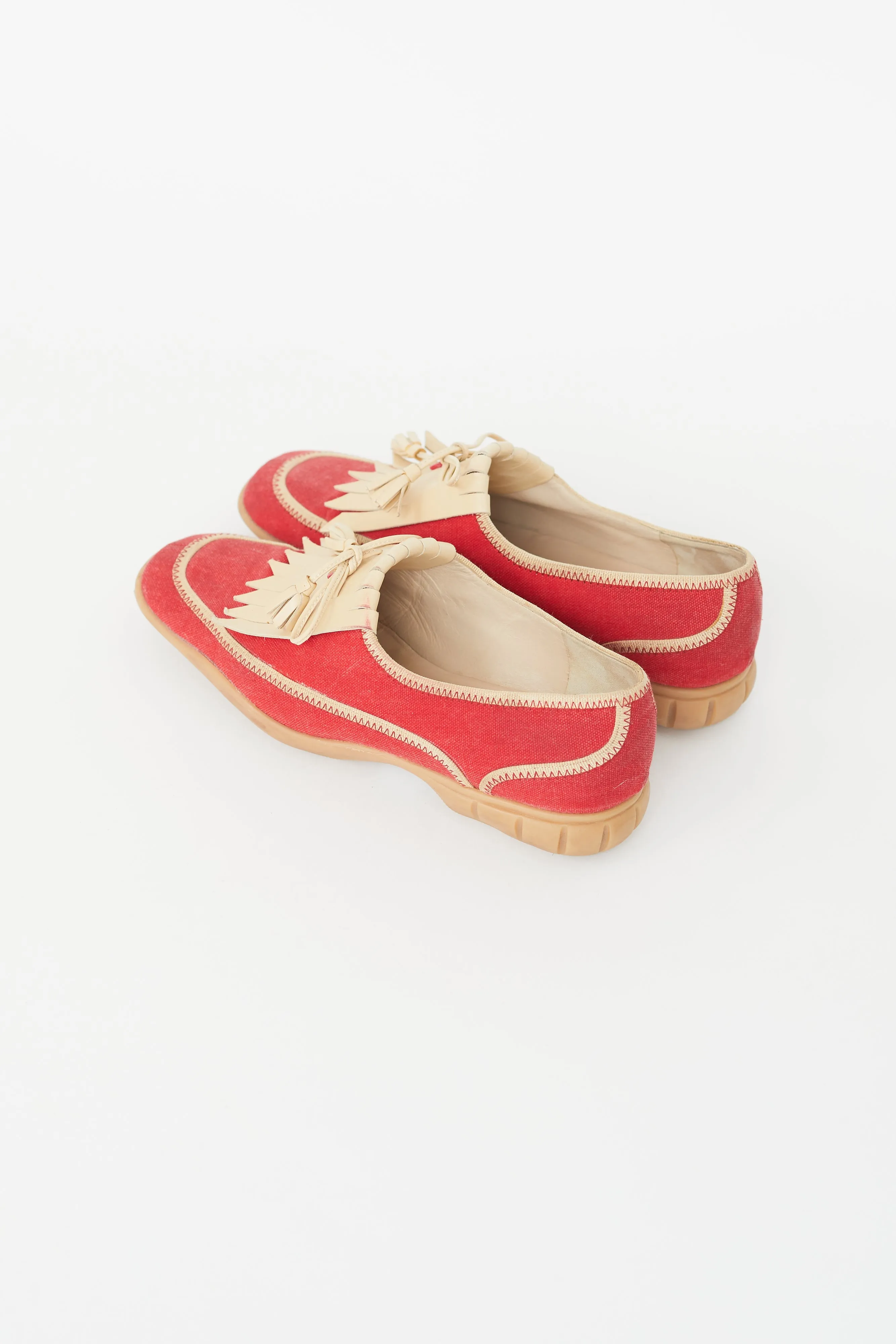 Vintage Red & Beige Fringe Loafer