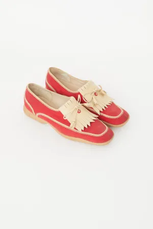 Vintage Red & Beige Fringe Loafer