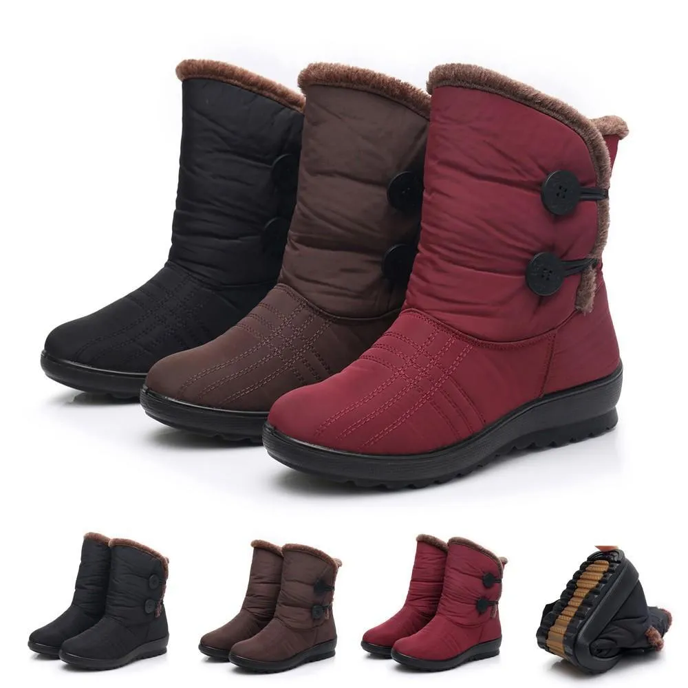 Waterproof warm faux fur snow boots for women