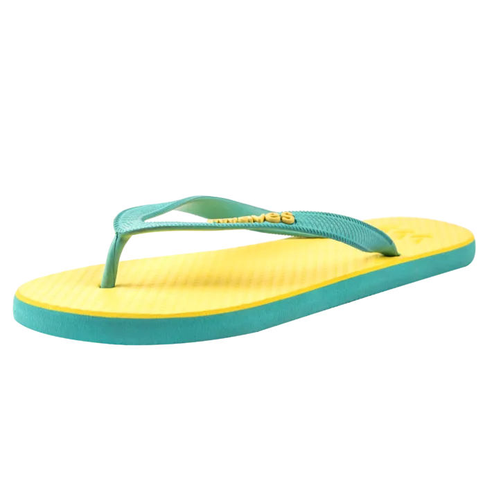 Waves Women's Flip Flop, Light Blue & Yellow