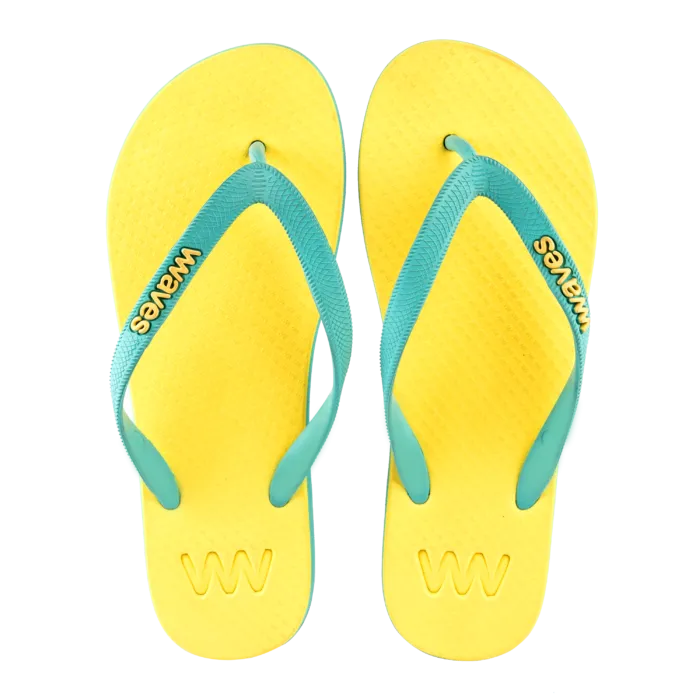 Waves Women's Flip Flop, Light Blue & Yellow