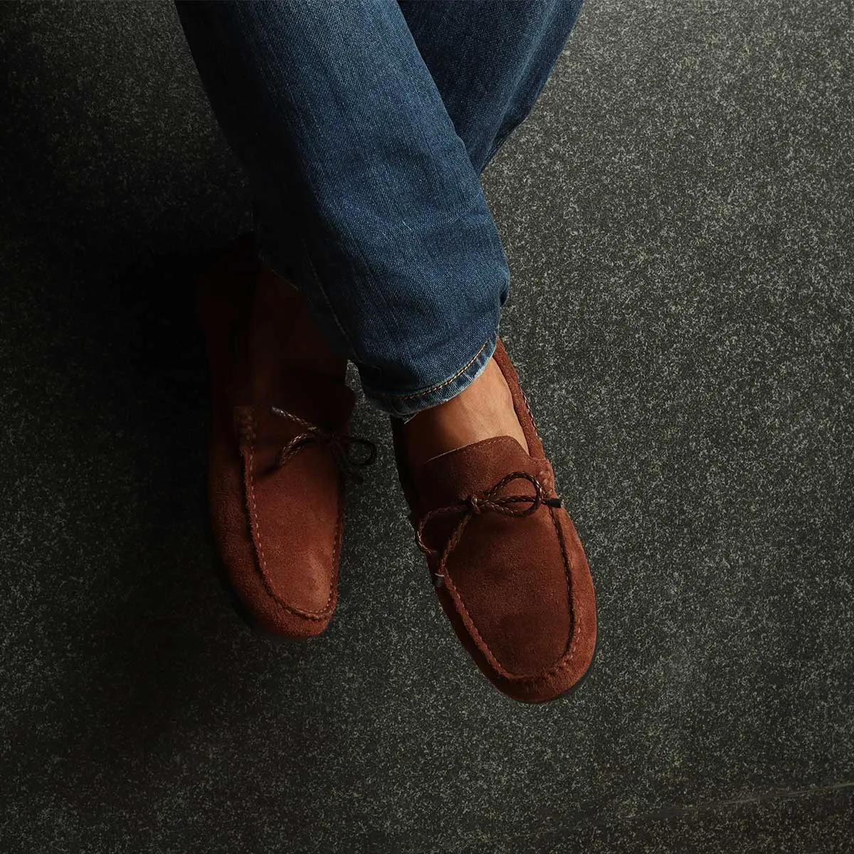 Weaved Tassel Bow Loafers in Brown Suede