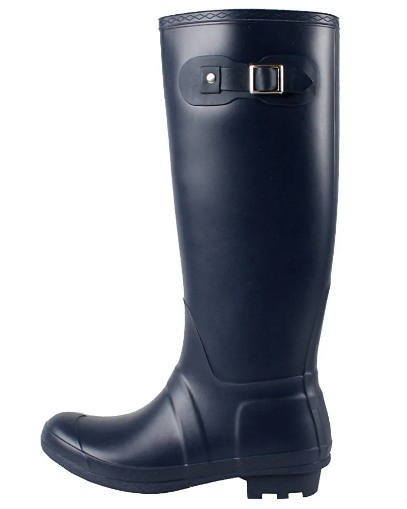 West Blvd Women's Seattle Rain Waterproof Solid Wellies Rubber Rain Boots