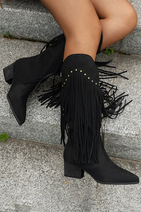 Western Tassel Pointed Toe Chunky Heel Boots