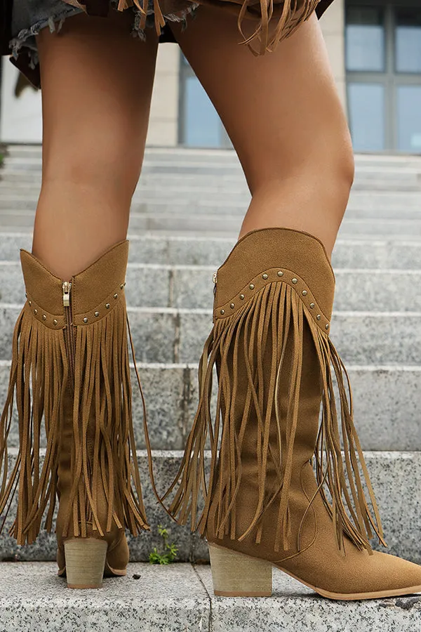 Western Tassel Pointed Toe Chunky Heel Boots