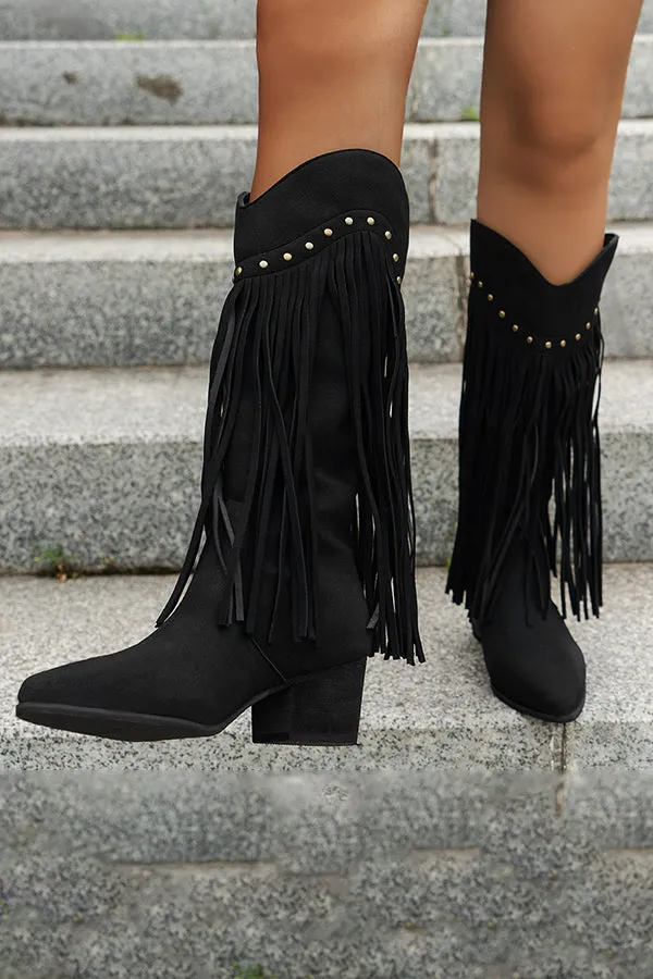 Western Tassel Pointed Toe Chunky Heel Boots