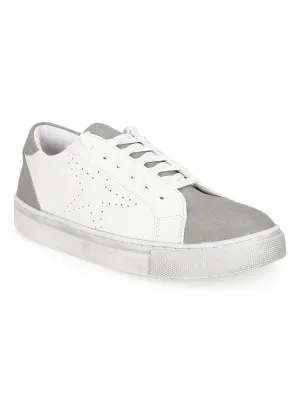 White Grey PU Flat Lace up Sneakers