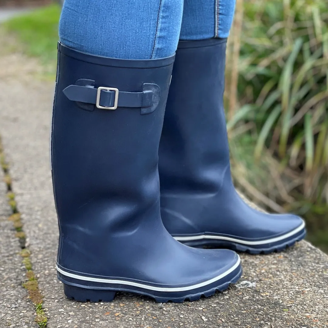 Wide Calf Rain Boots - 15 to 18 inch calf - Navy with Cream Trim - Wide in Foot and Ankle