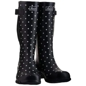 Wide Calf Rain Boots - 15 to 19 inch calf - Black Spotty- Regular Fit in Ankle