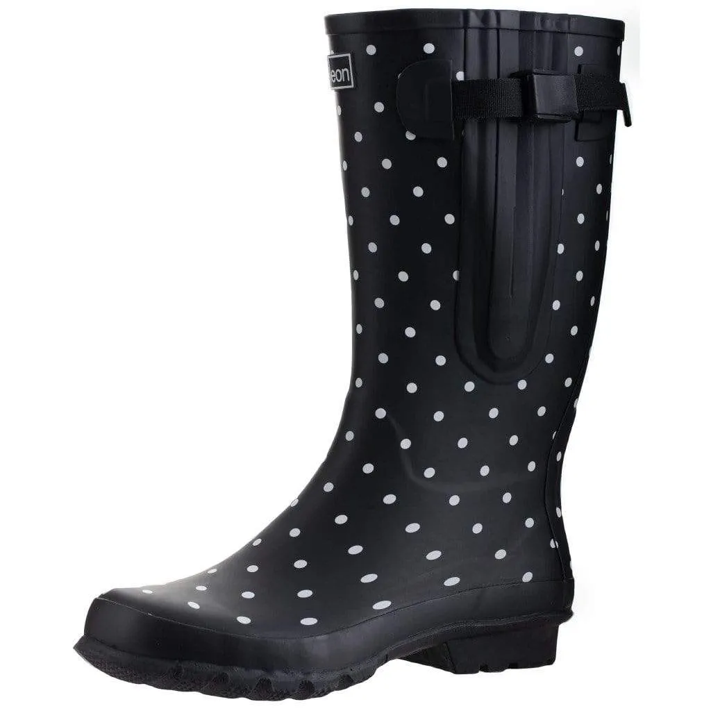 Wide Calf Rain Boots - 15 to 19 inch calf - Black Spotty- Regular Fit in Ankle