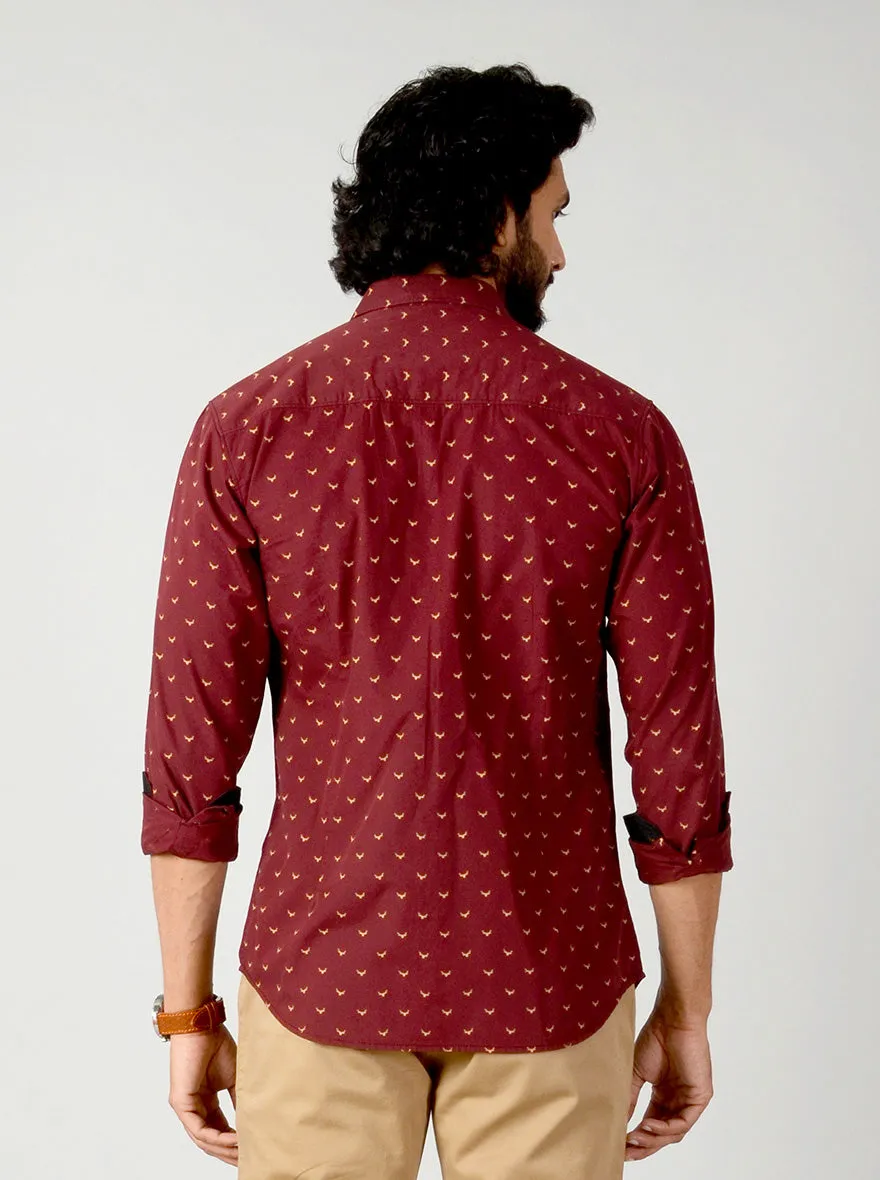 Windsor Wine Printed Slim Fit Casual Shirt | Greenfibre