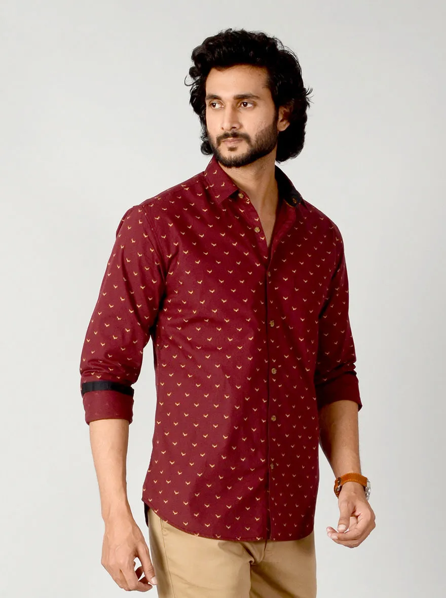 Windsor Wine Printed Slim Fit Casual Shirt | Greenfibre