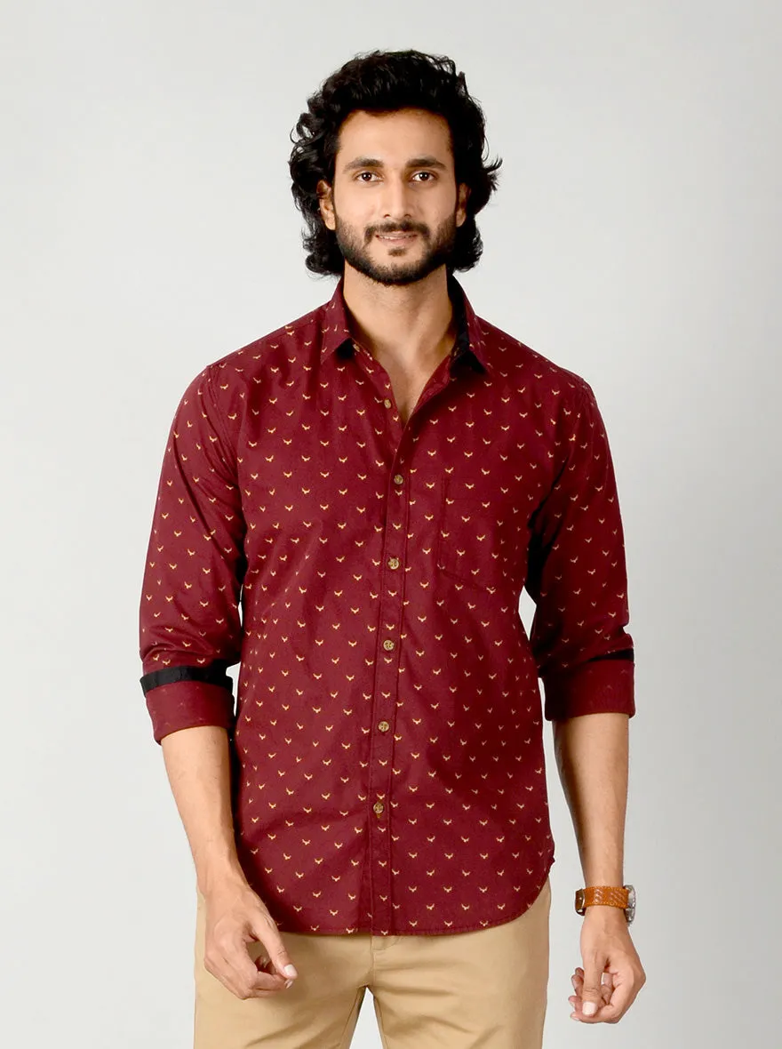 Windsor Wine Printed Slim Fit Casual Shirt | Greenfibre