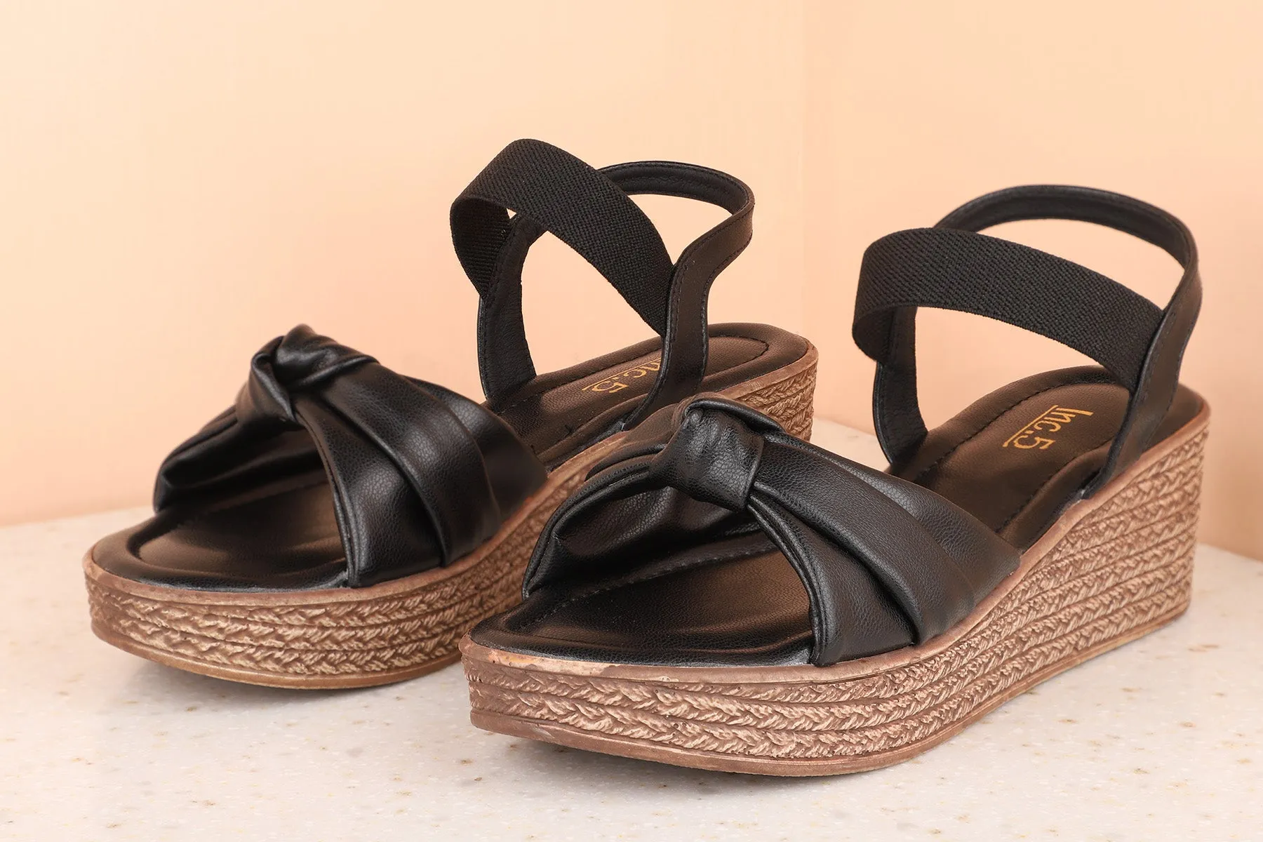 Women Black Wedge Sandals