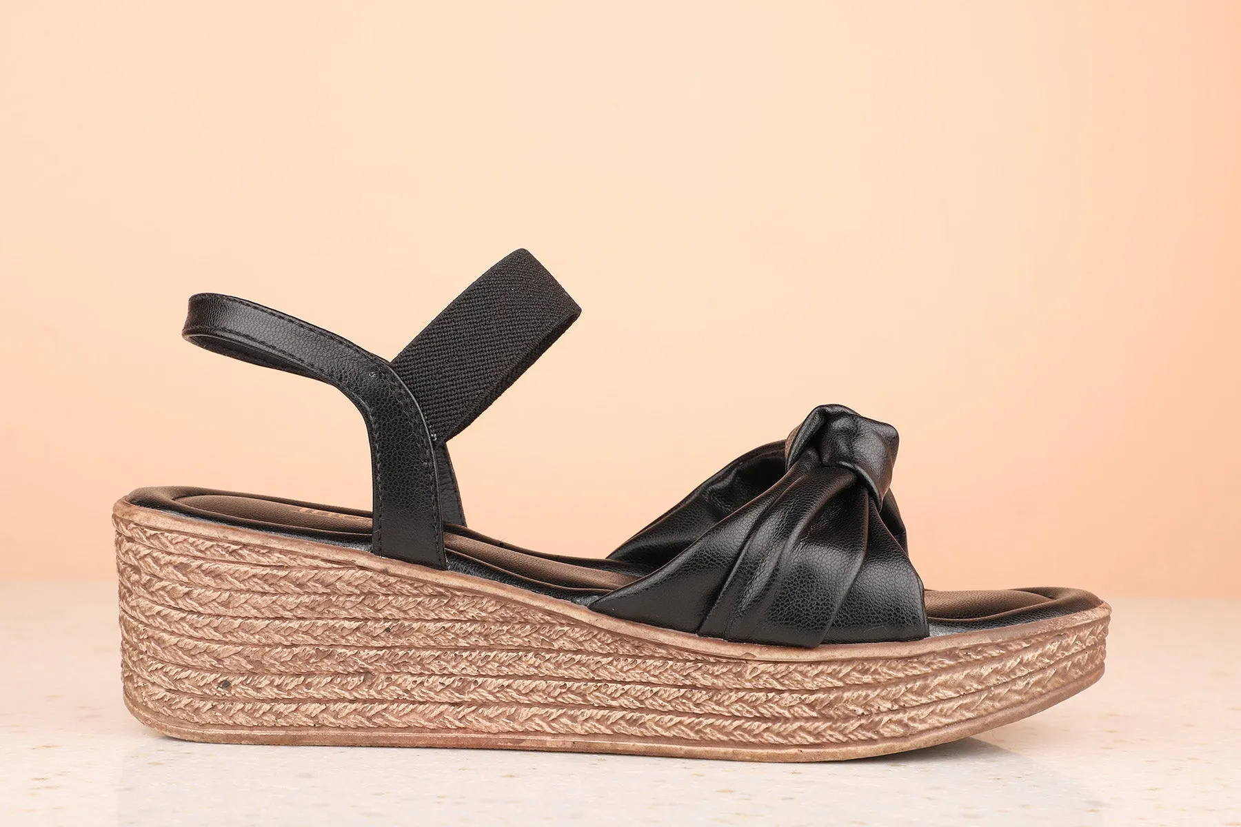 Women Black Wedge Sandals