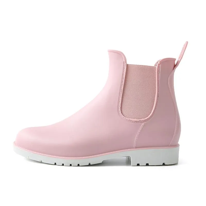 Women Chelsea Antiskid Short Flat Heel Pure Color New Fashion Platform Rain Boots