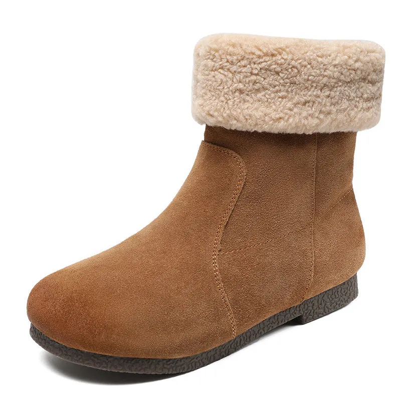 Women Minimalist Soft Suede Flat Snow Boots