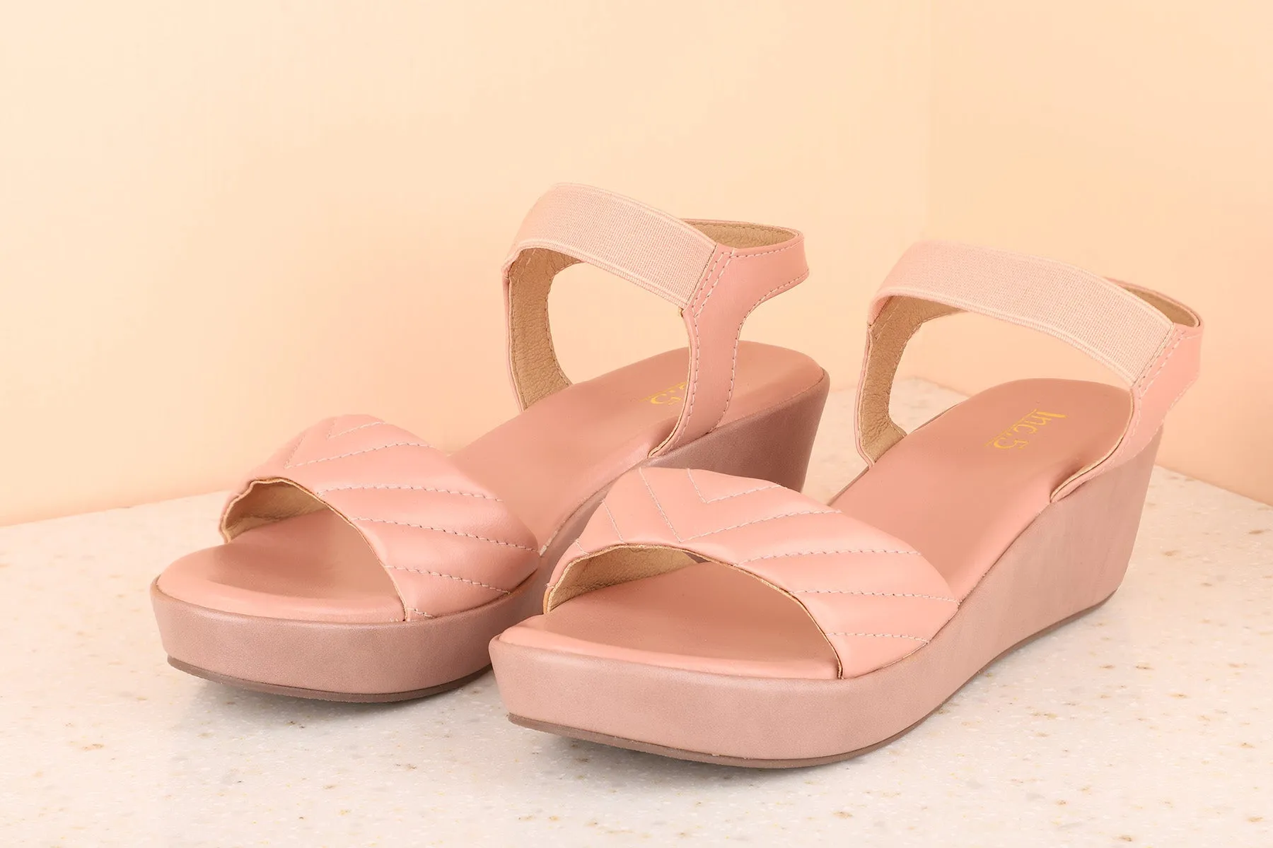 Women Peach Solid Wedge Sandals