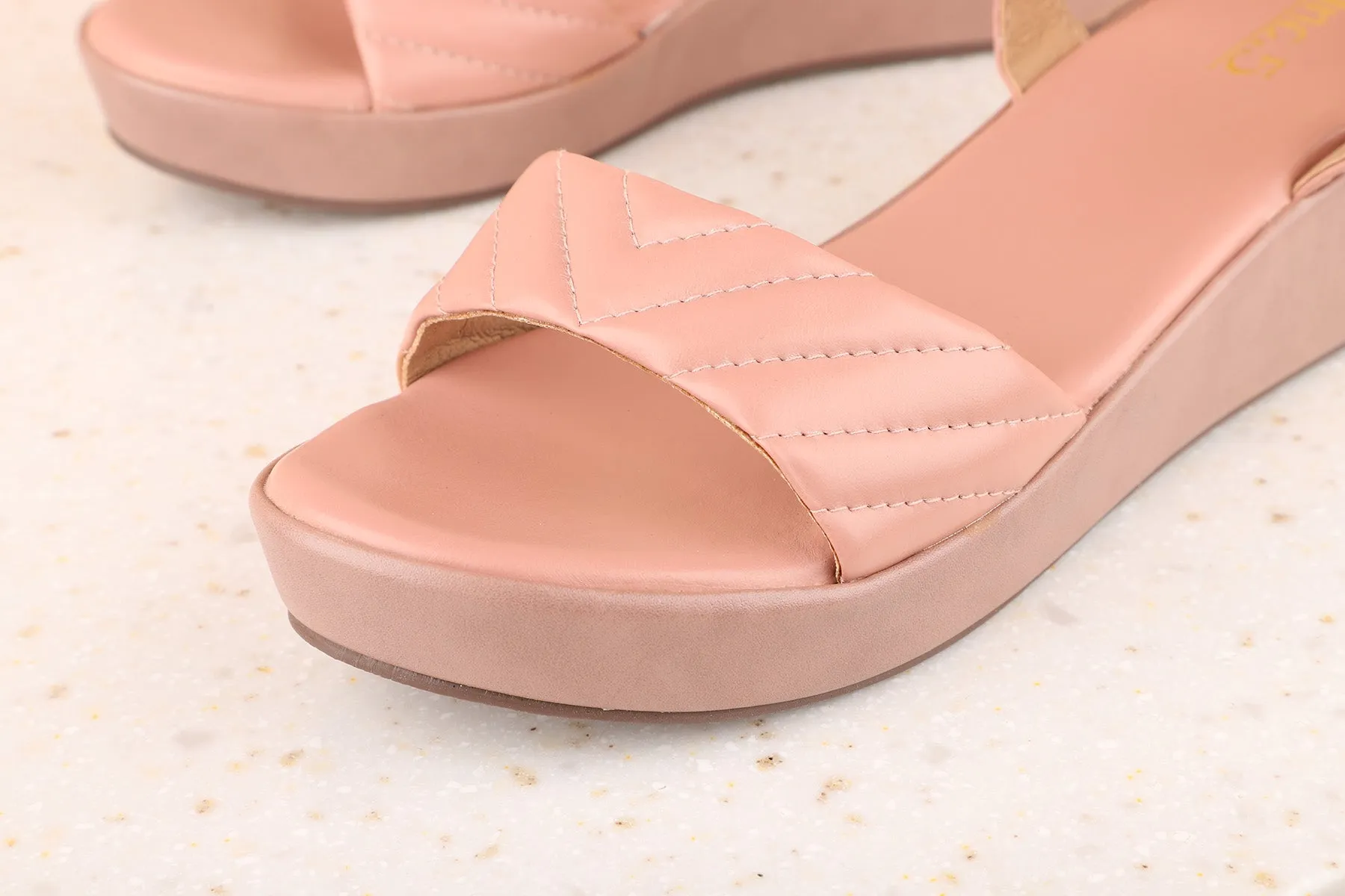 Women Peach Solid Wedge Sandals