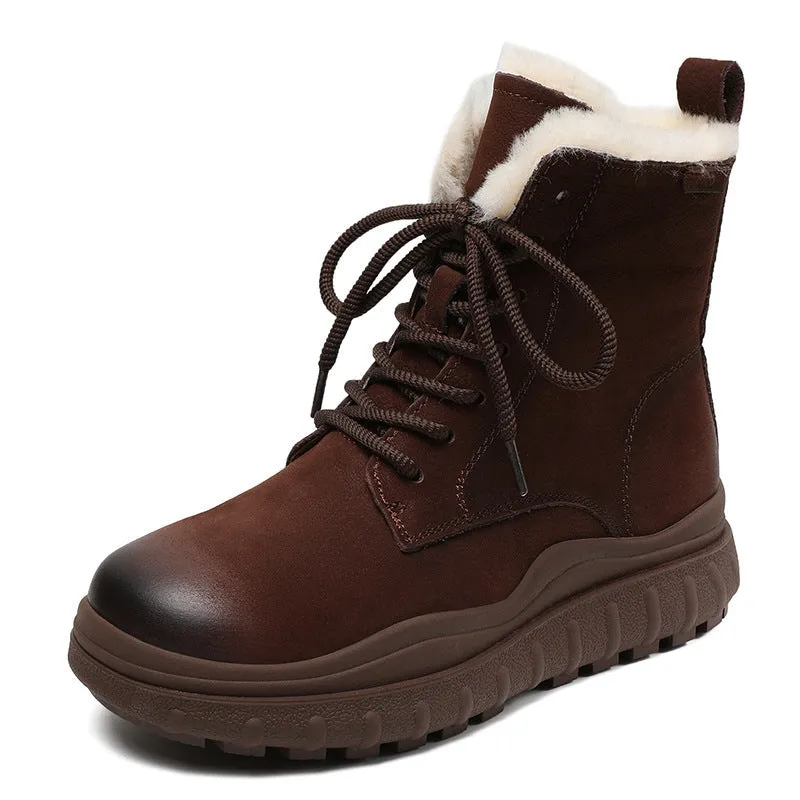 Women Retro Thick Soled Leather Snow Boots