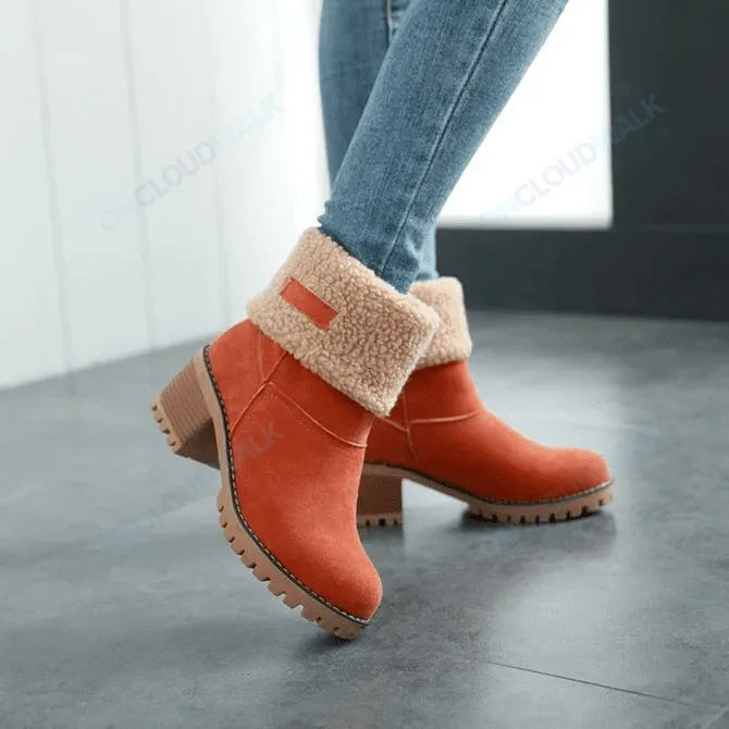 Women Warm Fur Lining Chunky Square Heels Mid-Calf Snow Winter Boots