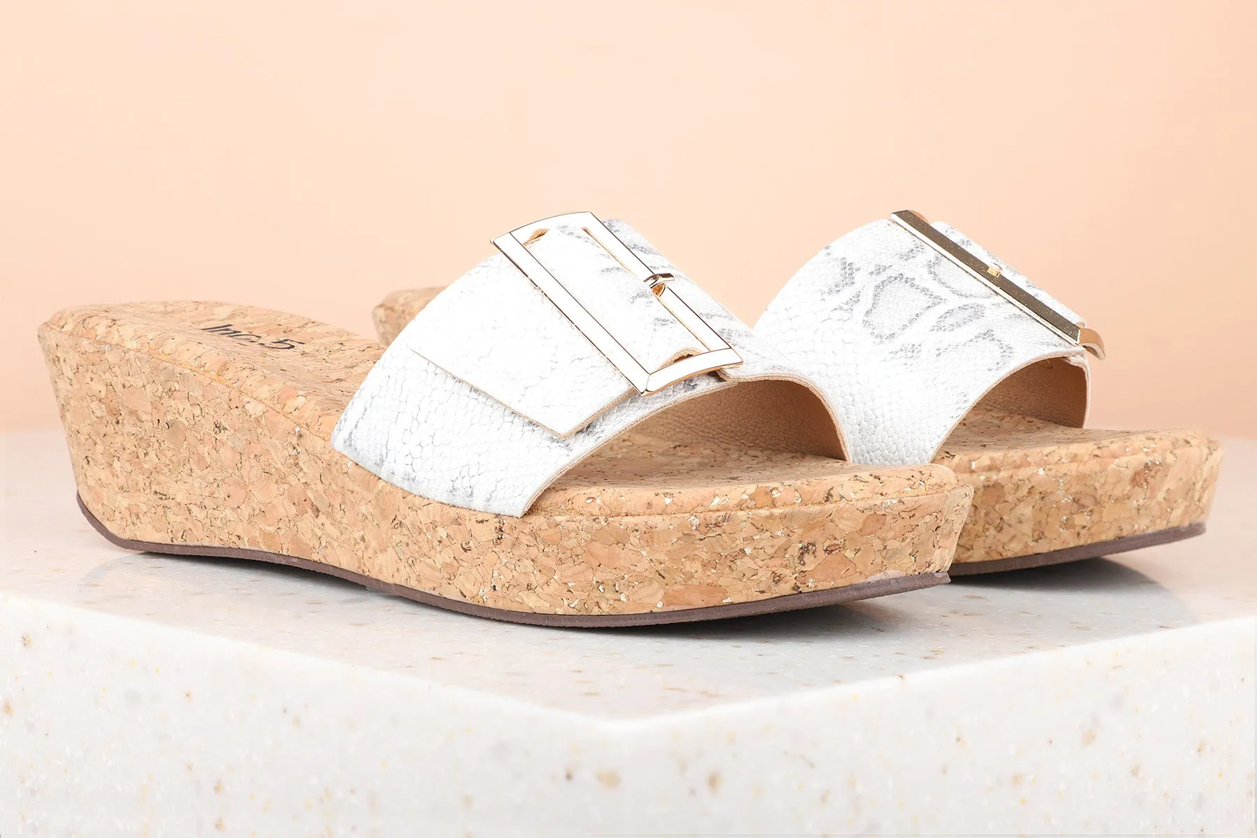 Women White Textured Wedges Heels