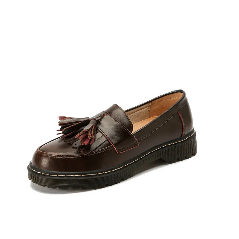 Womens British Style Retro Loafers With Tassel