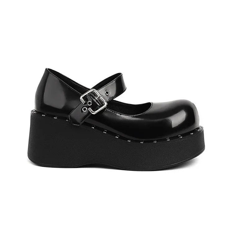 Women's Buckle Mary Jane Platform Wedge Heels Shoes