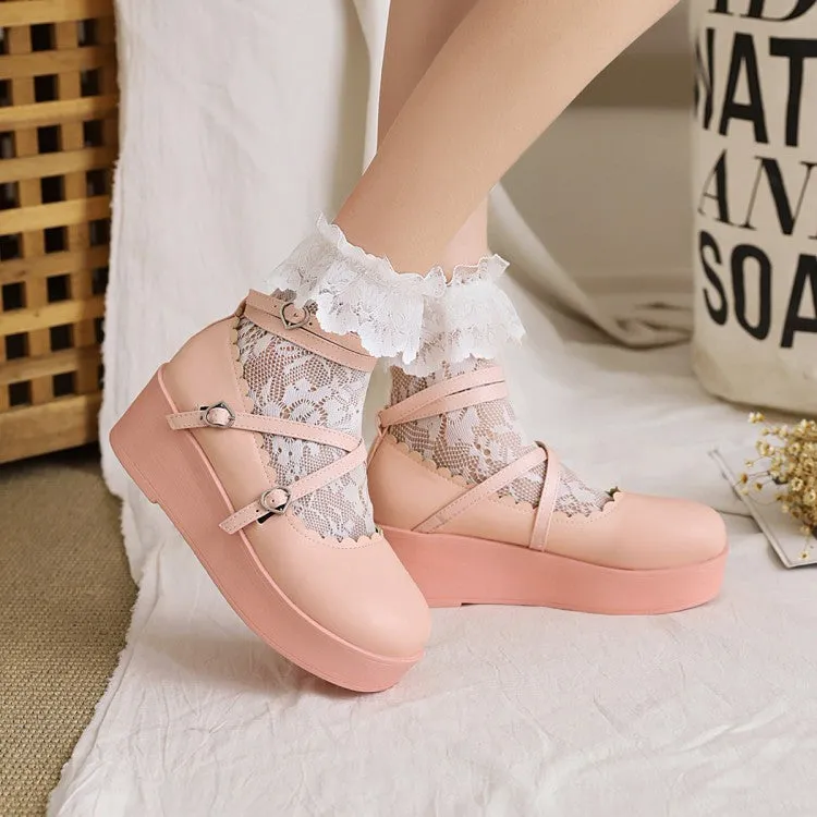 Women's Double Straps Platform Wedge Heels Shoes