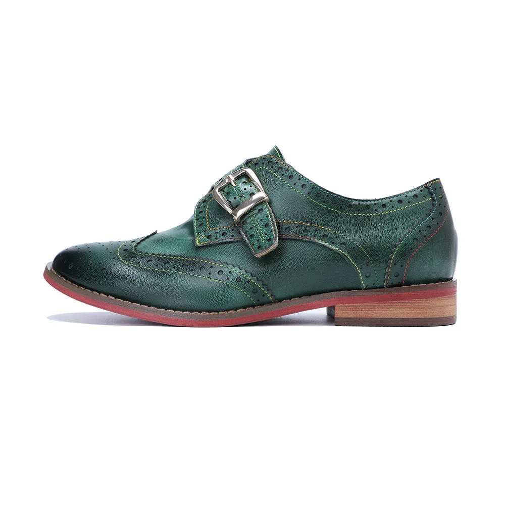 Women's Flat Brogue Oxfords Monk Strap Shoes