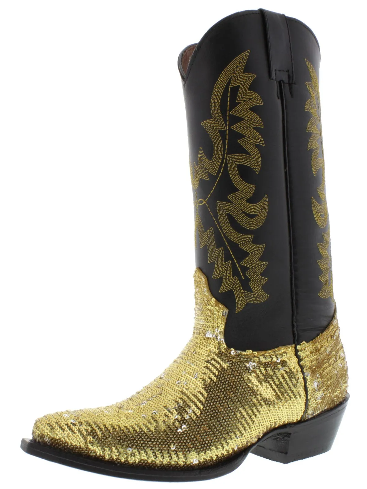 Women's Gold Sequins Western Rodeo Cowboy Boots Snip Toe