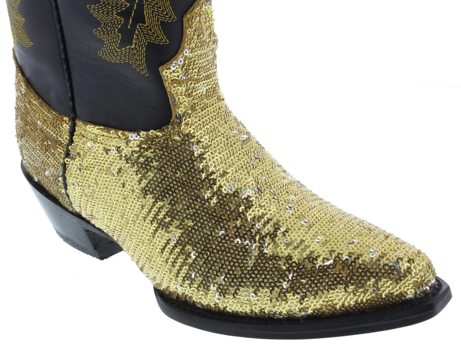 Women's Gold Sequins Western Rodeo Cowboy Boots Snip Toe