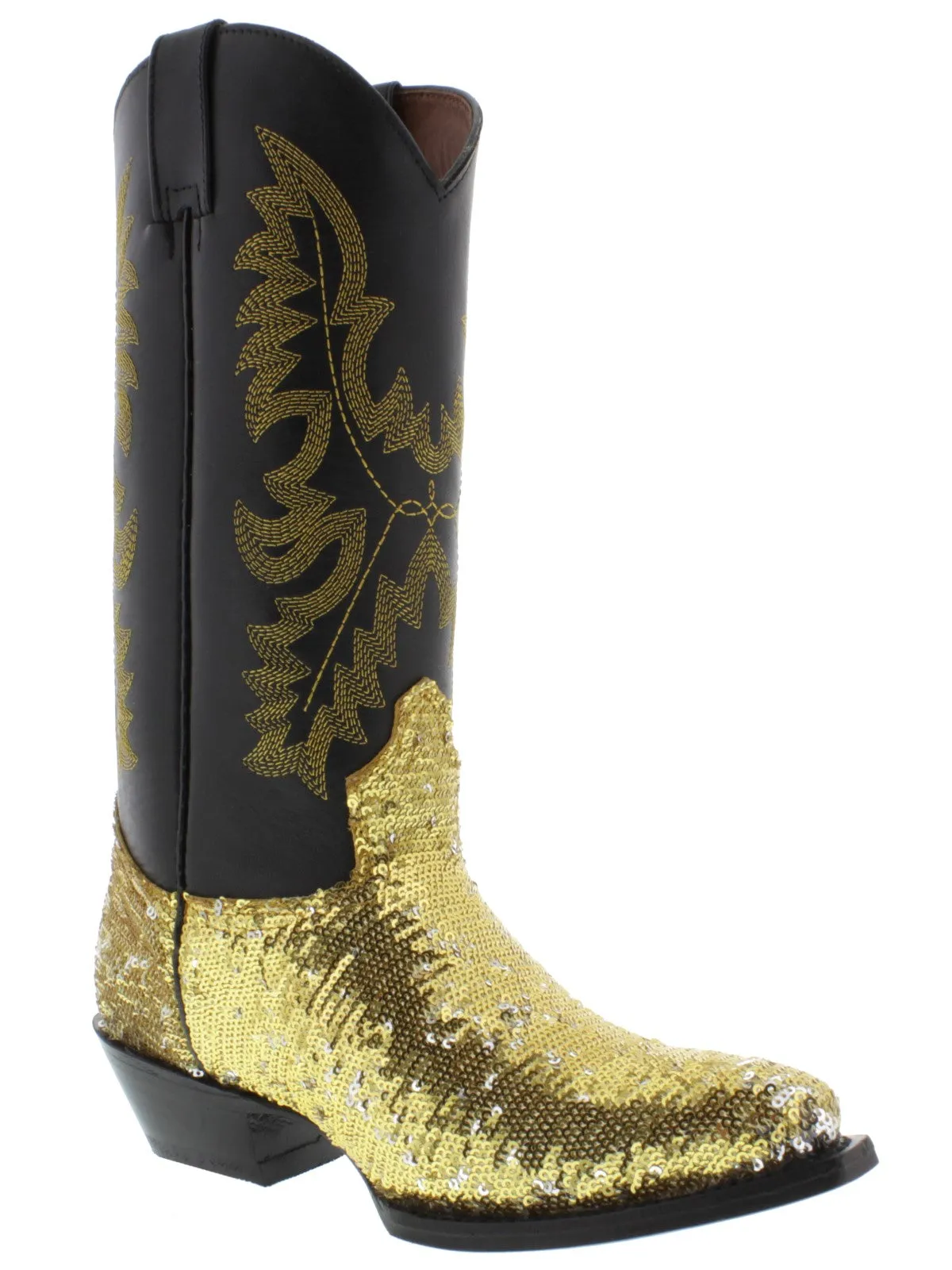 Women's Gold Sequins Western Rodeo Cowboy Boots Snip Toe