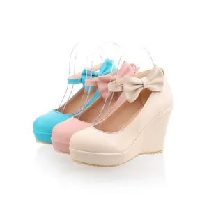 Women's Heels Ankle Strap Bowtie Platform Wedges Shoes