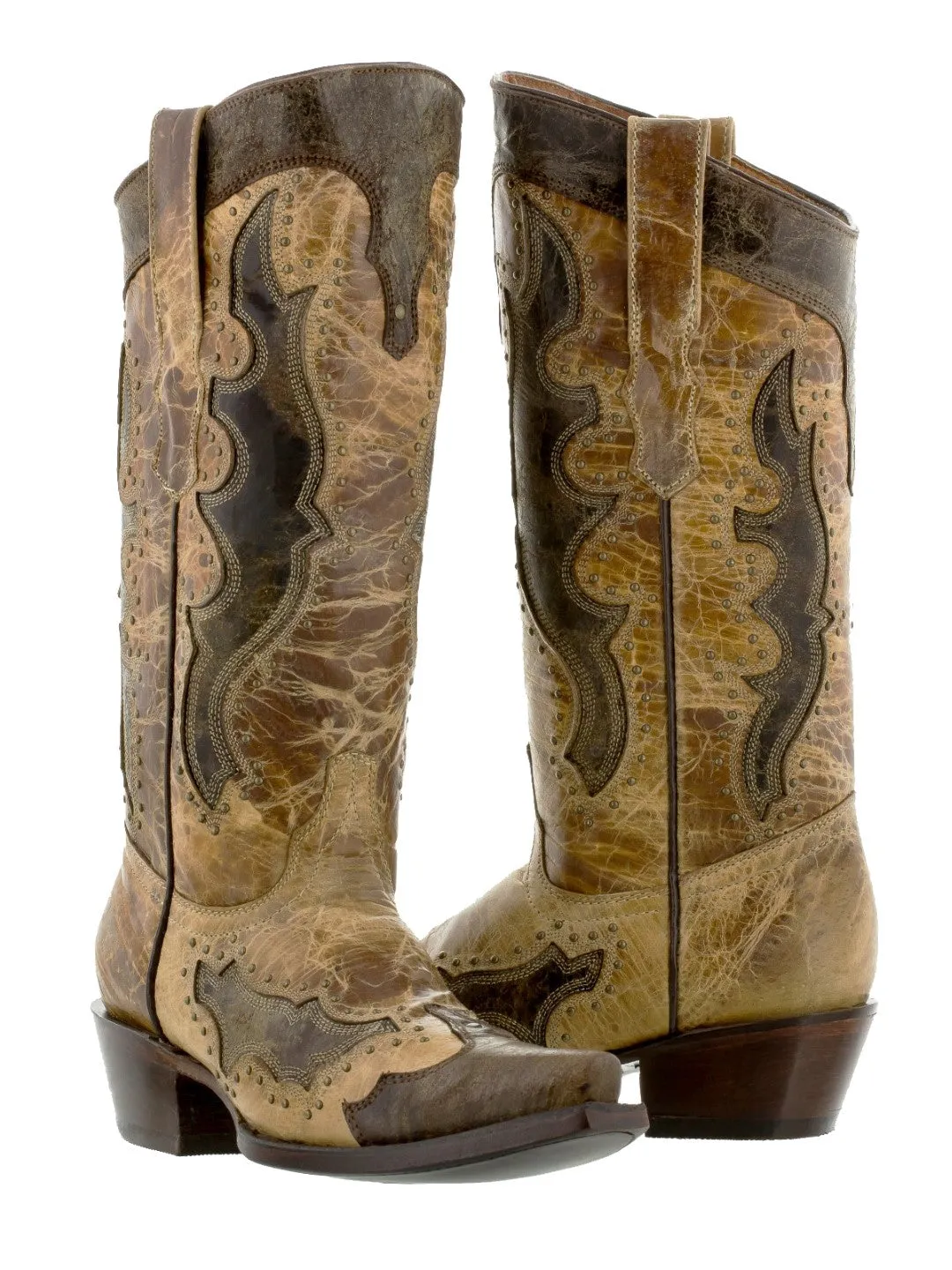 Womens Kenia Sand Western Cowboy Boots Studded - Snip Toe